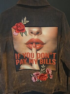 Upcycle DENIM JEAN JACKET.. THIS ONES 4 THE GIRLS ..POP ART Embroidered Floral